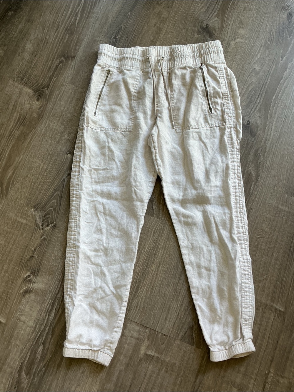 Athleta Cream Elastic-Waist Linen Jogger Pants